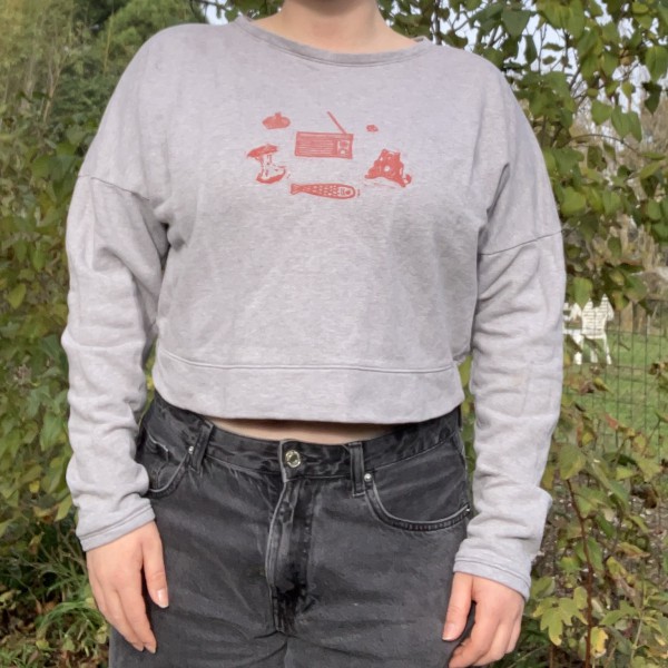 💿 Pull grise, impression à l'avant 💿