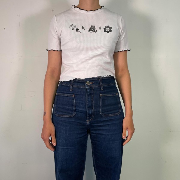 ⚪ Crop Top, impression à l'avant ⚪